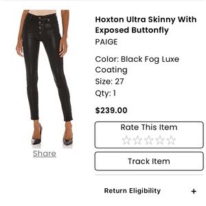 Paige coated black button up jean